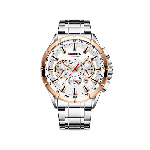 CURREN 8363 Chronograph Watch for Men – Silver Rose Gold & White