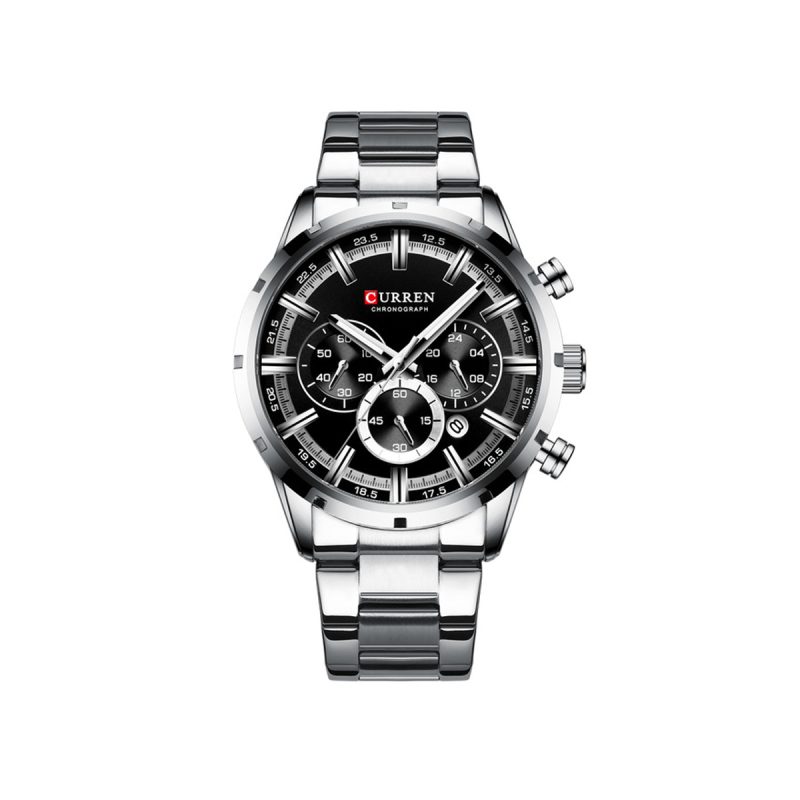 CURREN 8355 Multi-function Steel Strap Watch for Men – Silver & Black