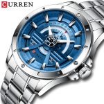 CURREN 8381 Luxury Quartz Watch for Men – Silver & Royal Blue