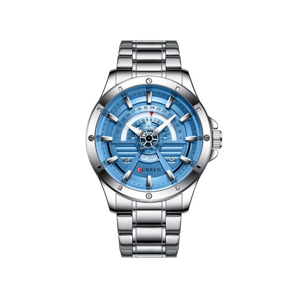 CURREN 8381 Luxury Quartz Watch for Men – Silver & Royal Blue
