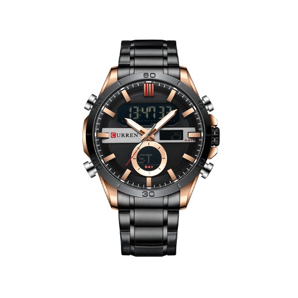 CURREN 8384 Quartz Analog Digital Stainless Steel Watch for Men – Black