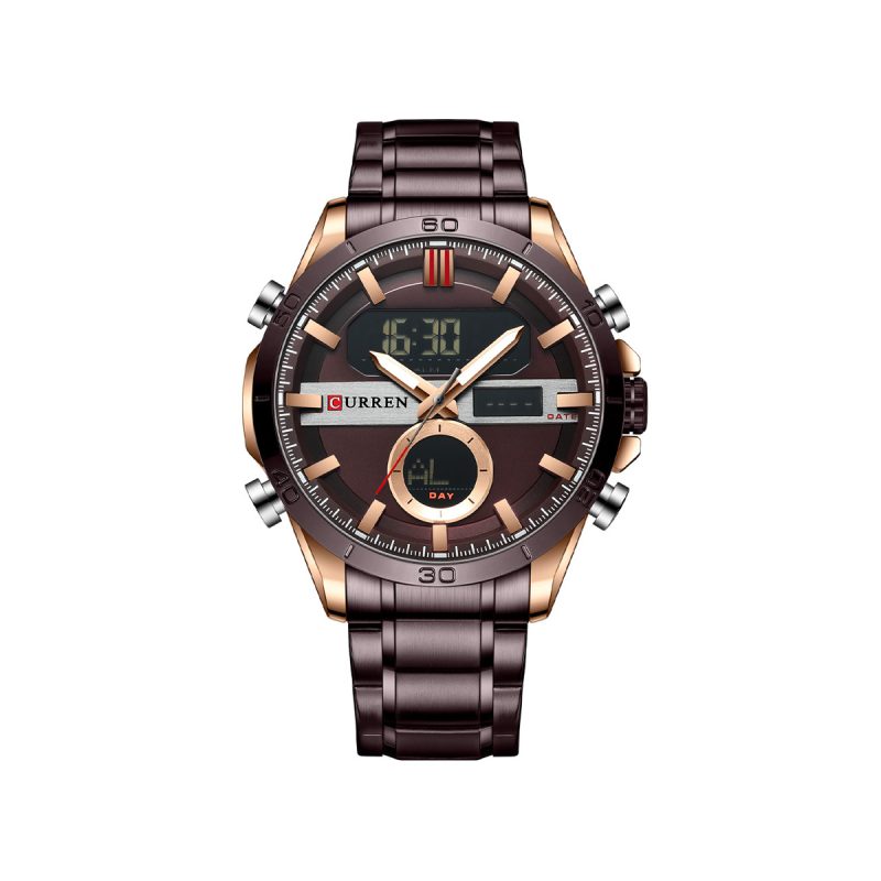 CURREN 8384 Quartz Analog Digital Stainless Steel Watch for Men – Bronze