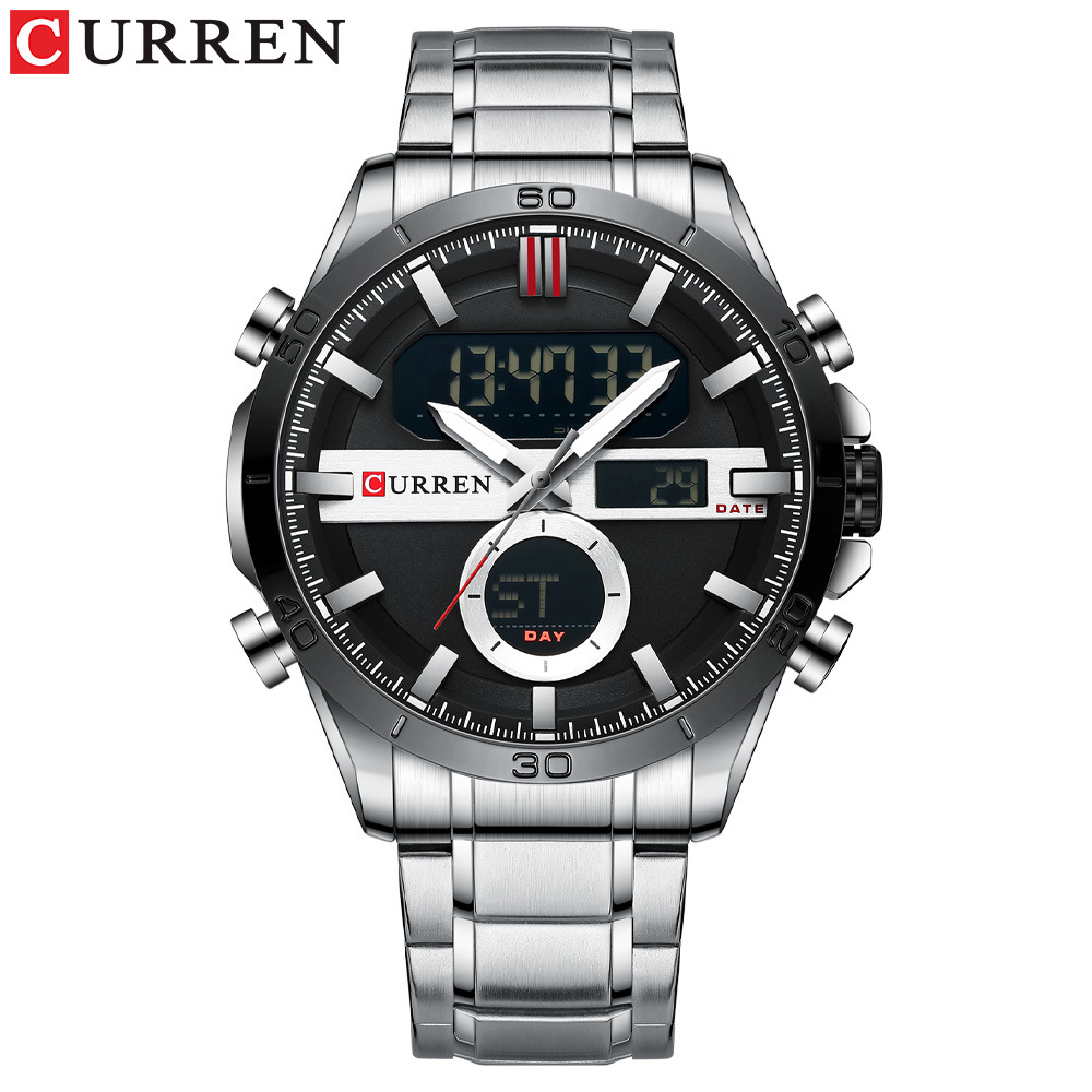 CURREN 8384 Quartz Analog Digital Stainless Steel Watch for Men – Silver