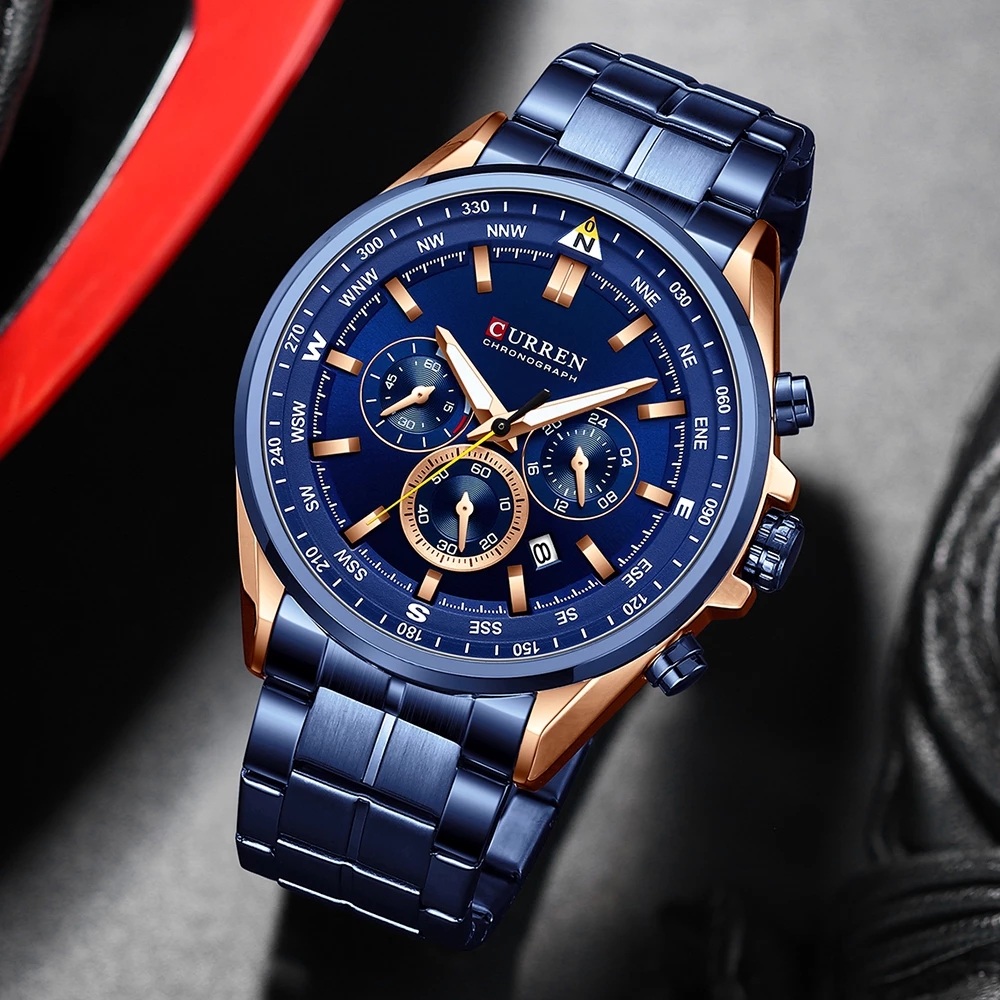 CURREN 8399 Stainless Steel Watch for Men – Blue