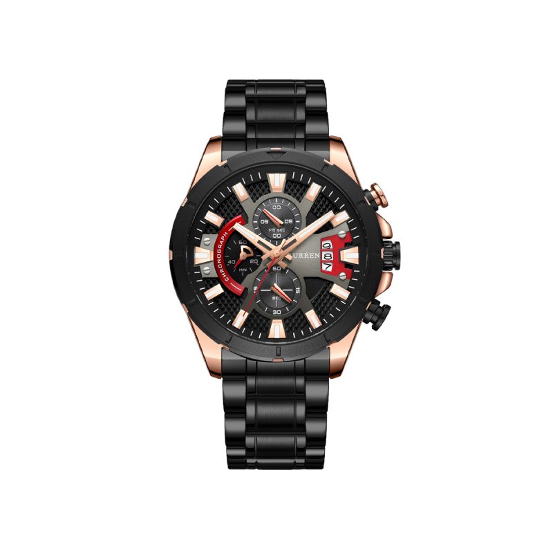 CURREN 8401 Stainless Steel Wrist Watch for Men – Black & Rose Gold