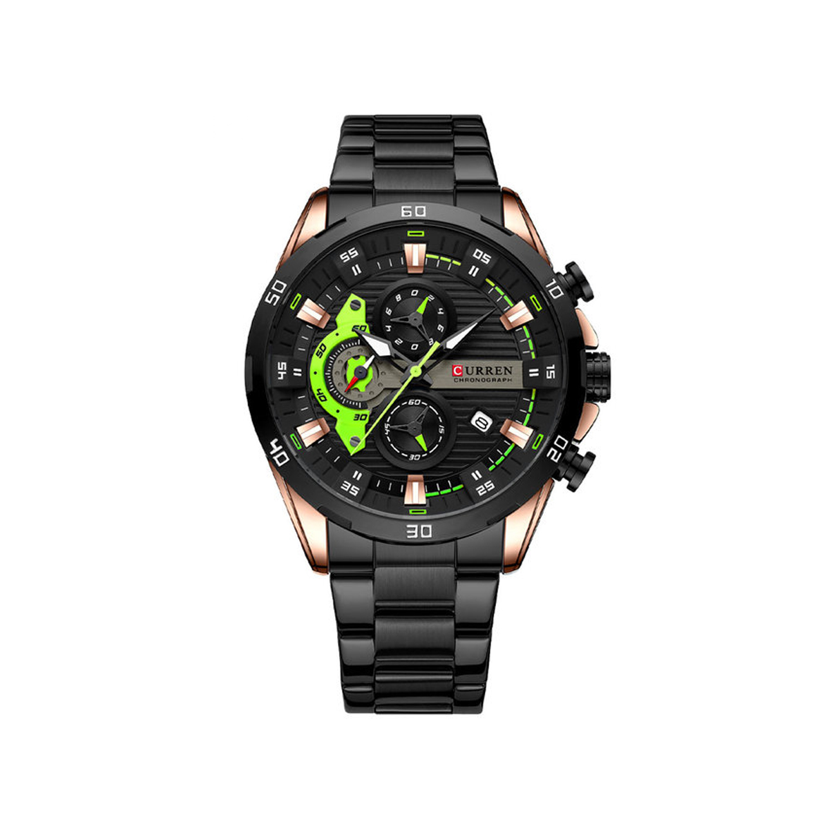 CURREN 8402 Chronograph Stainless Steel Watch for Men – Black & Green