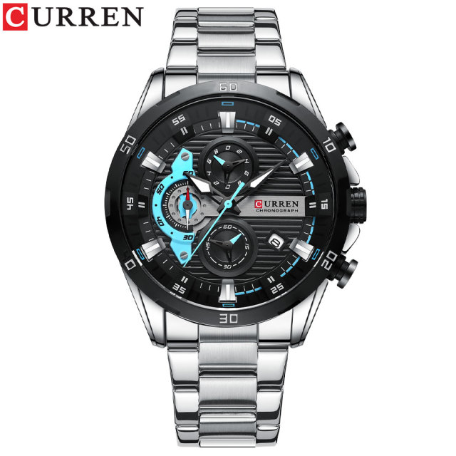 CURREN 8402 Chronograph Stainless Steel Watch for Men – Silver & Black