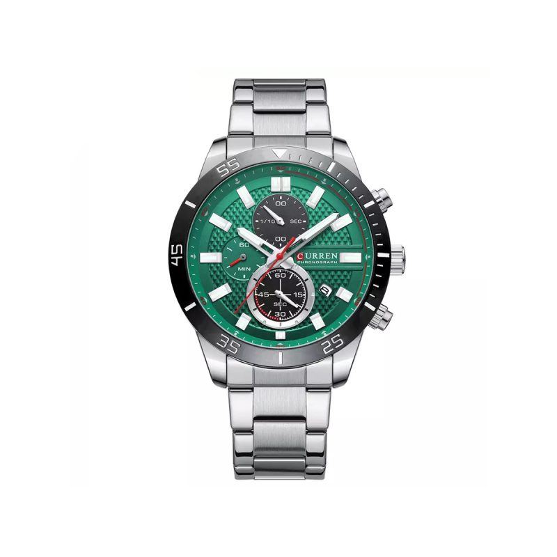 CURREN 8417 Chronograph Luminous Watch for Men – Silver & Green