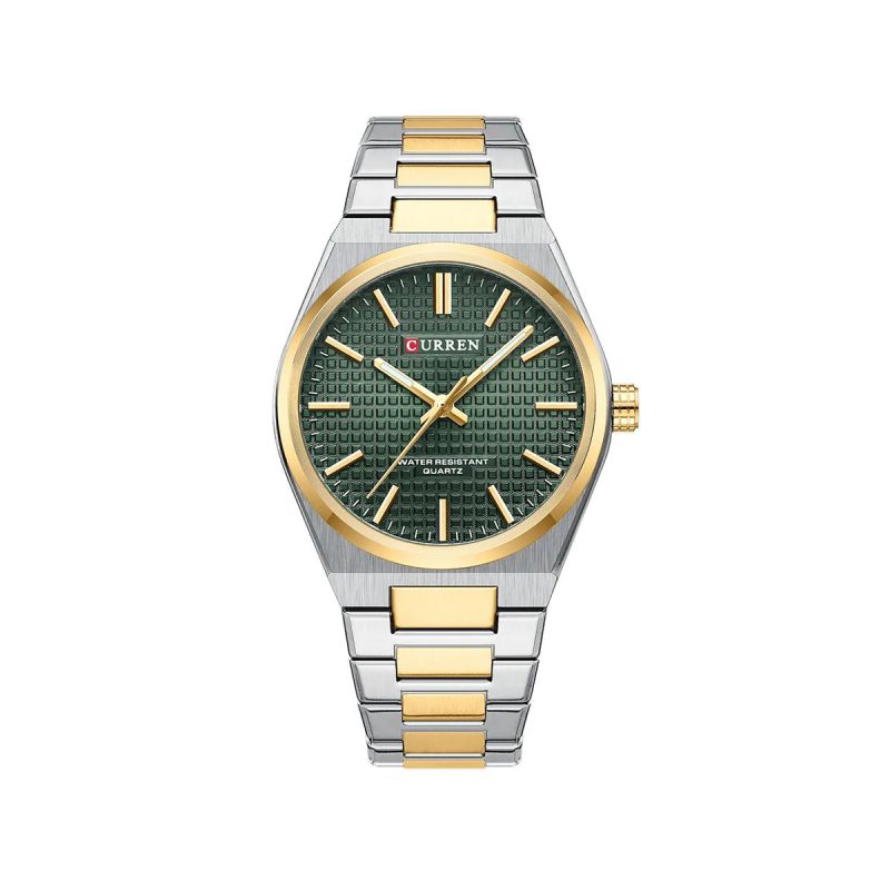 CURREN 8439 Luxury Stainless Steel Quartz Men Wristwatch- Silver Gold & Green