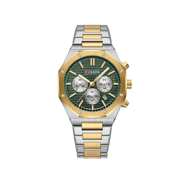 CURREN 8440 Authentic Stainless steel Chronograph watch for Men’s - Silver Gold & Green