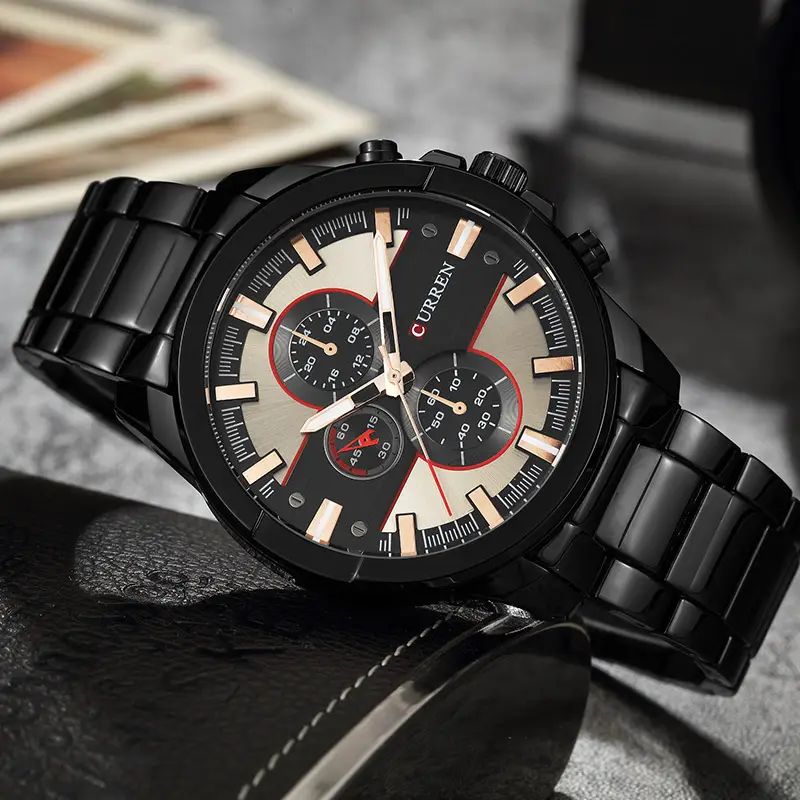 CURREN 8274 Luxury Alloy Strap Quartz Classic Brand Watch for Men’s- Black