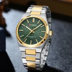 CURREN 8439 Luxury Stainless Steel Quartz Men Wristwatch- Silver Gold & Green
