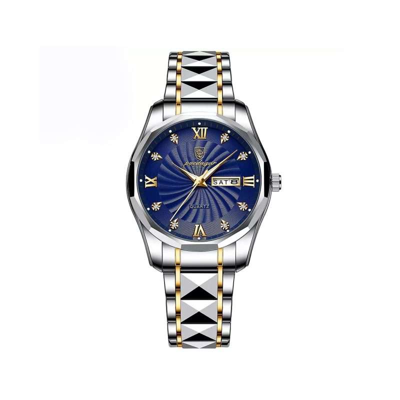 POEDAGAR 818 Luxury Mens Watch Luminous Date&Week - Gold Blue