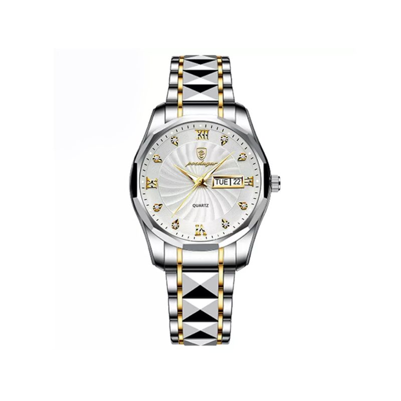 POEDAGAR 818 Luxury Mens Watch Luminous Date & Week - Gold White