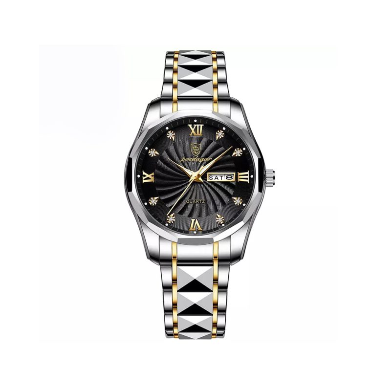 POEDAGAR 818 Luxury Mens Watch Luminous Date & Week - Gold black