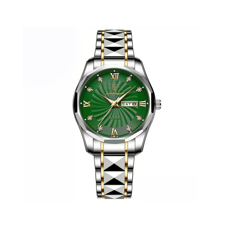 POEDAGAR 818 Luxury Mens Watch Luminous Date & Week - Gold green