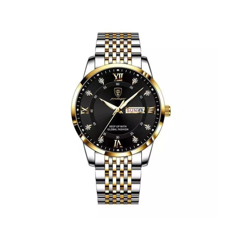 POEDAGAR 836 Luxury Stainless Steel Luminous mens watch - Gold black