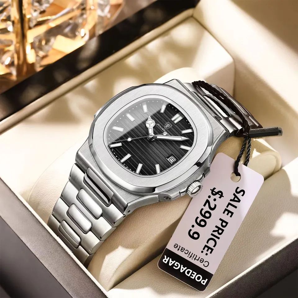 Poedagar 613 Business Quartz Luxury Stainless Steel Luminous Watch for Men- Silver Black
