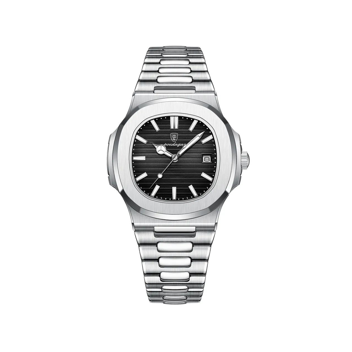 Poedagar 613 Business Quartz Luxury Stainless Steel Luminous Watch for Men- Silver Black