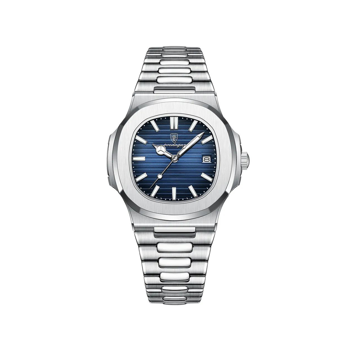 Poedagar 613 Business Quartz Luxury Stainless Steel Luminous Watch for Men- Silver Blue