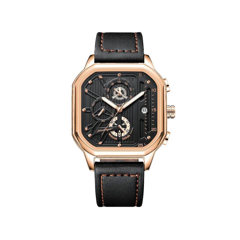 Poedagar 628 Quartz Leather Strap Wrist Watches for Men’s- Rose Gold