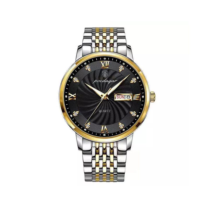 Poedagar 827 Stainless Steel Silver Watch for Mens - Gold black