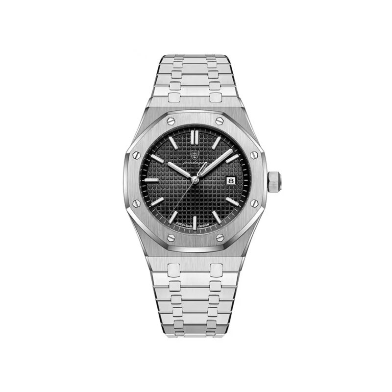 Poedagar 924 Fashion Quartz Stainless steel Men’s Wrist Watch- Silver Black