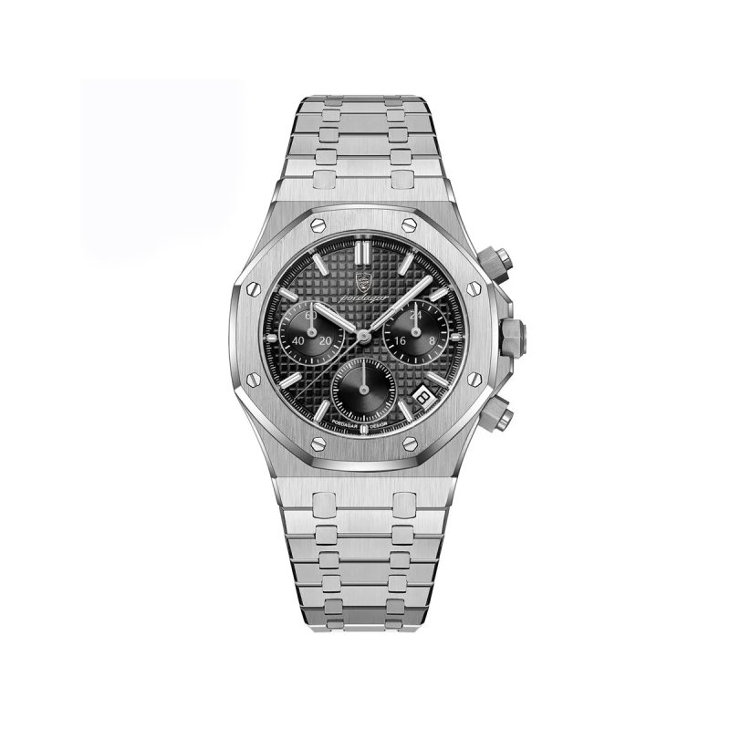 Poedagar 926 Chronograph Stainless Steel Men’s Watch - Silver Black