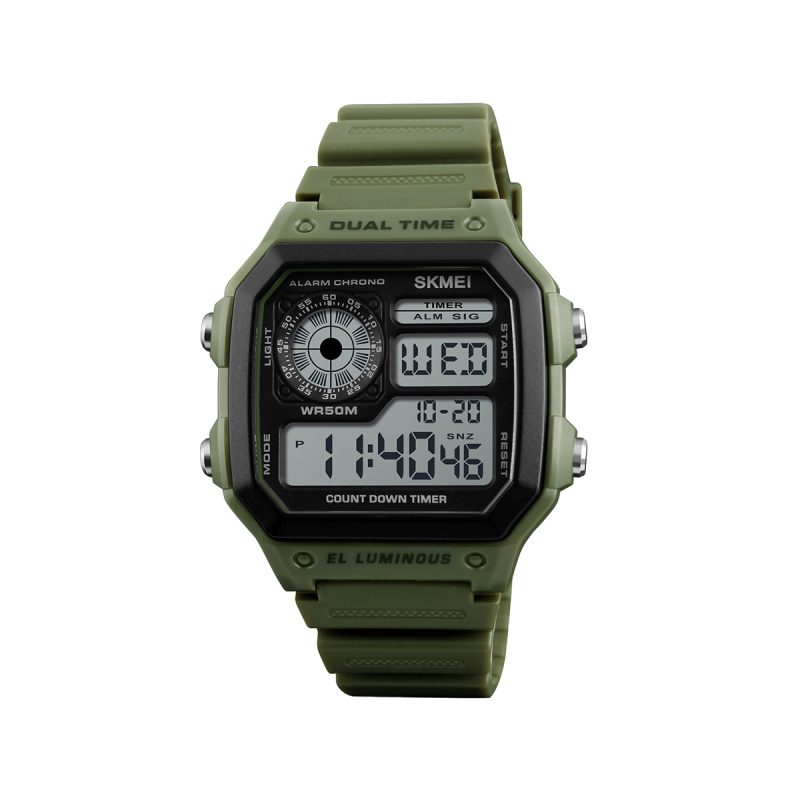 SKMEI 1299 Classic Vintage Square Waterproof watch- Army Green