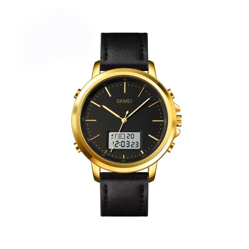 SKMEI 1652 Digital Analog Leather Men's Watch - Gold