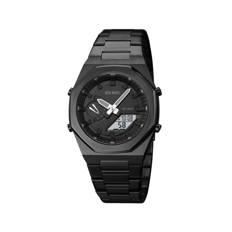 SKMEI 1816 Dual Time Stainless Steel Watch for Men- Black