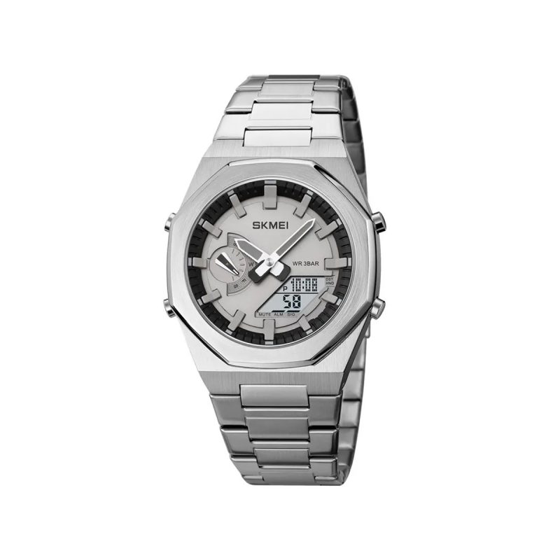 SKMEI 1816 Dual Time Stainless Steel Watch for Men- Silver