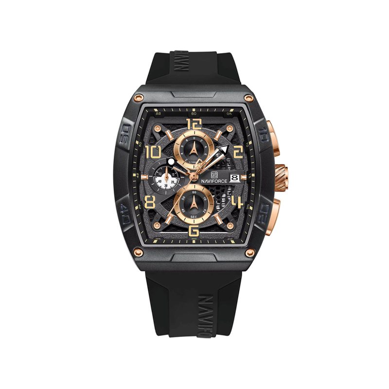 NAVIFORCE 8052 Chronograph Silicone Band Watch-Black & Gold