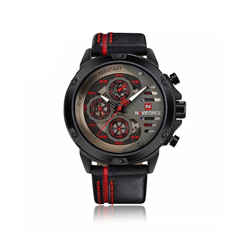 NAVIFORCE 9110 Quartz Sports Military Watch-Black Red