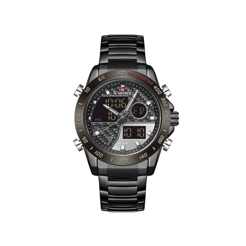 NAVIFORCE 9171 Dual Time Steel Strap Watch-Black