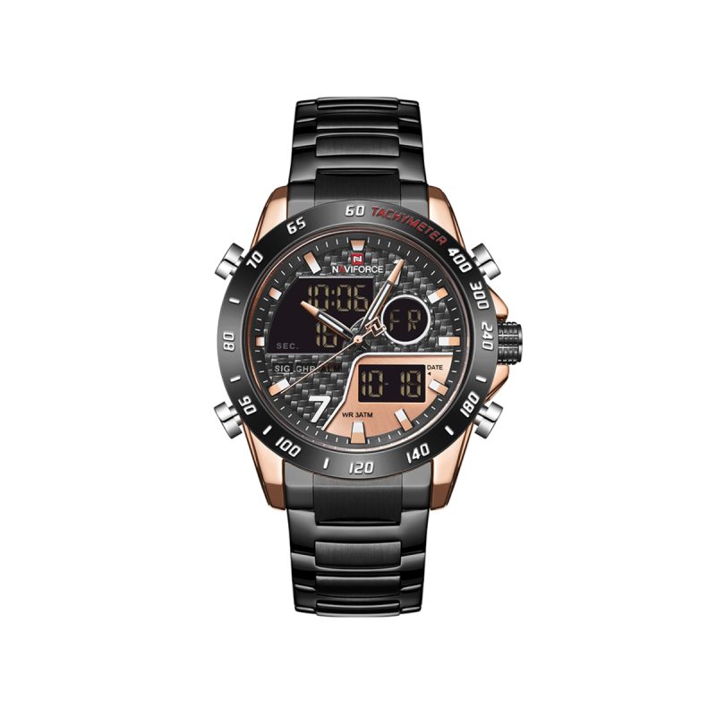 NAVIFORCE 9171 Steel Strap Dual Time Watch-Black Rose Gold