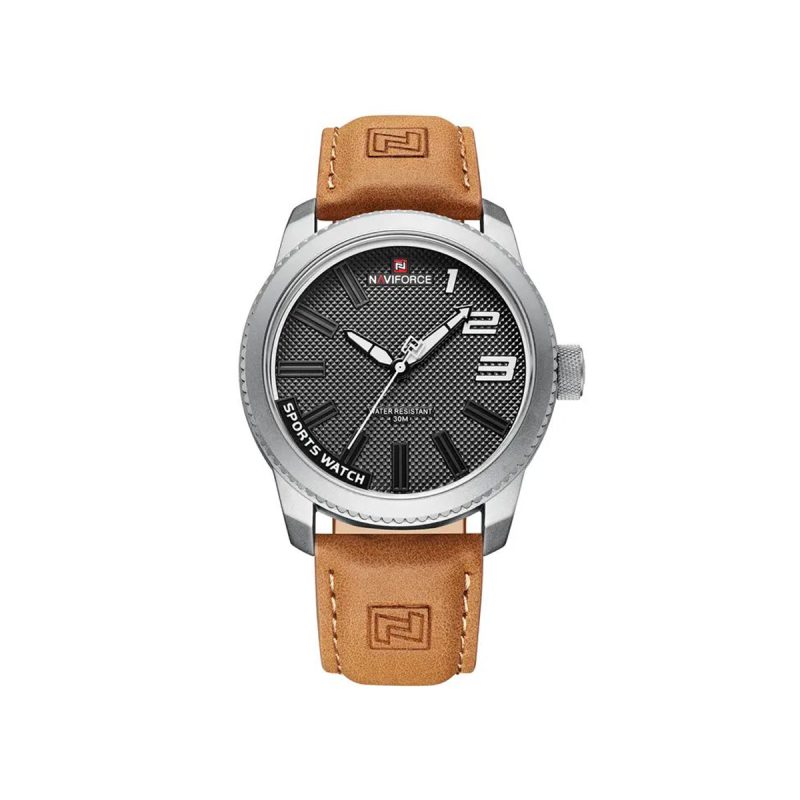 NAVIFORCE 9202 Casual Quartz Men's Analog Watch-Brown Silver