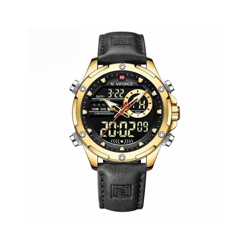 NAVIFORCE 9208 Chronograph Stainless Steel Watch-Black Gold