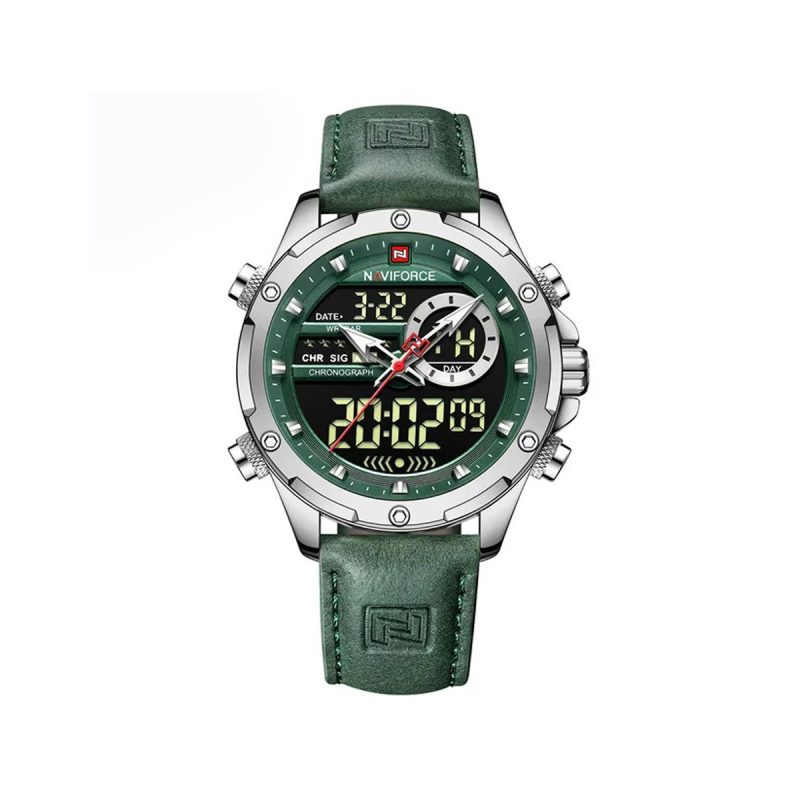 NAVIFORCE 9208 Dual Time Chronograph Watch-Green Silver