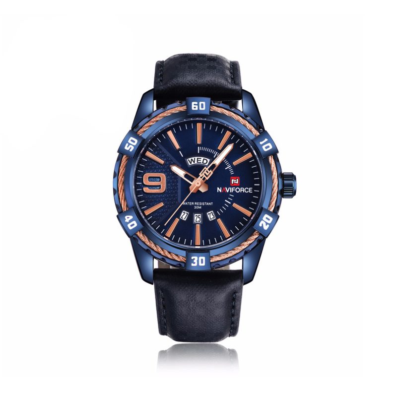 Naviforce 9117 Casual Quartz PU Leather Men’s Watch-Blue