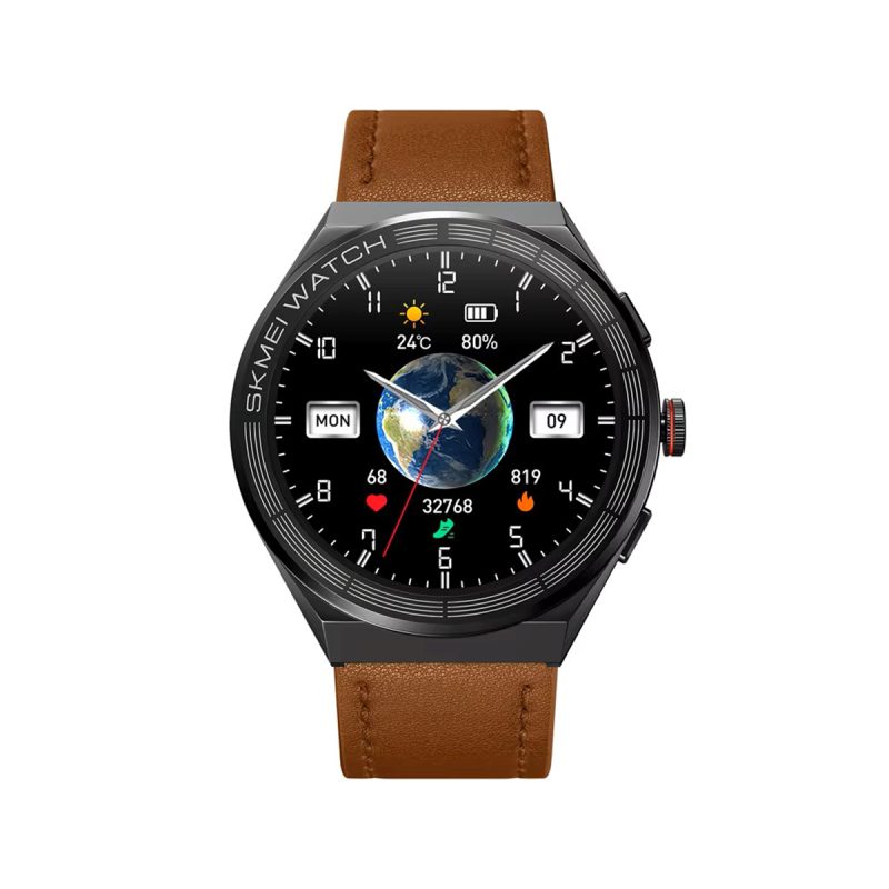 SKMEI S232 Leather Strap BT Calling Smart Watch-Brown