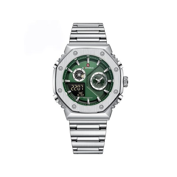 NAVIFORCE 9216 Stainless Steel Dual Time Watch For Men-Green